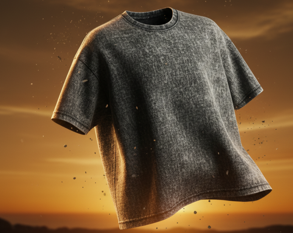 Oversized Premium T-Shirt-Loop Knit Design-Acid Washed